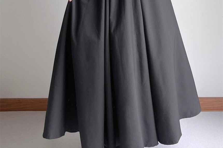 Long Sleeve Band Collar Two Tone Midi A-Line Dress Set