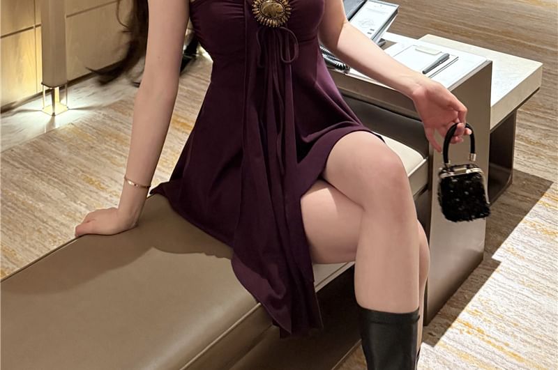 Mini A-Line Plain Dress Buckled Tube