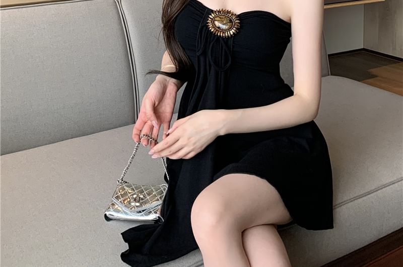 Mini A-Line Plain Dress Buckled Tube