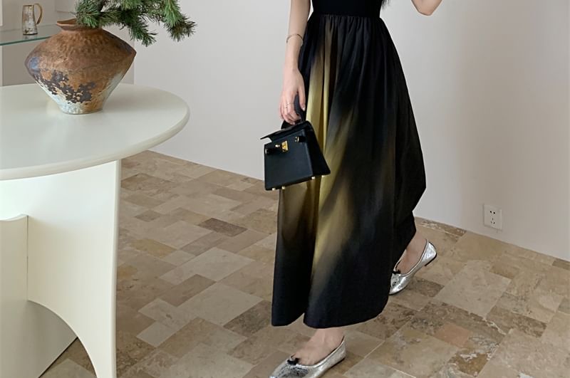 Gradient Midi A-Line Dress with Spaghetti Straps