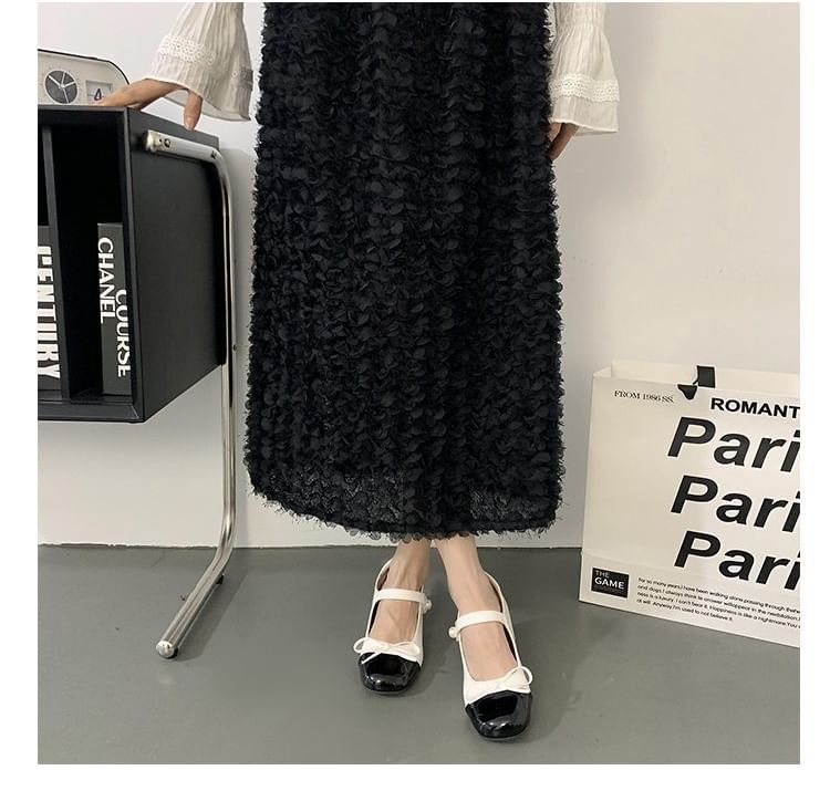 Mary Jane Tone Two Ribbon Block Heel Pumps