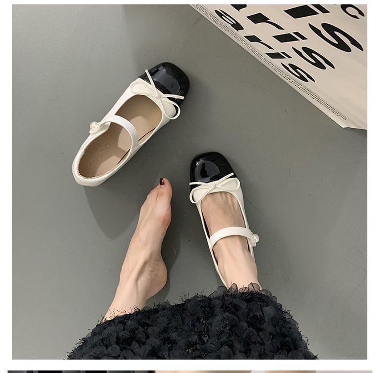 Mary Jane Tone Two Ribbon Block Heel Pumps