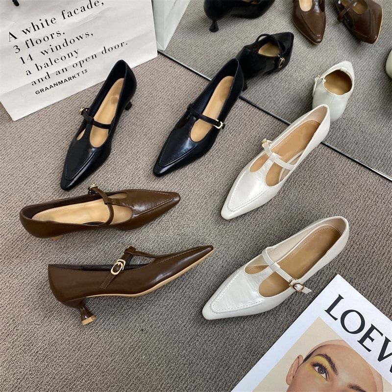 Jane Pointed Heel Pyramid T Shoes Strap Mary