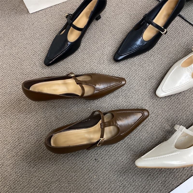 Jane Pointed Heel Pyramid T Shoes Strap Mary