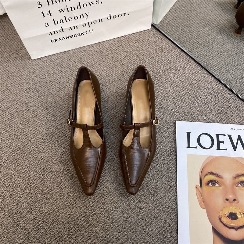 Jane Pointed Heel Pyramid T Shoes Strap Mary