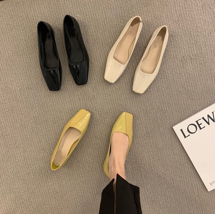 Leather Faux Flats Toe Square