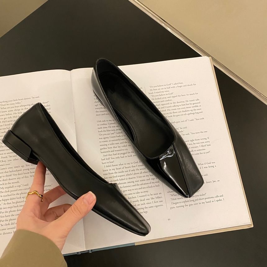 Leather Faux Flats Toe Square