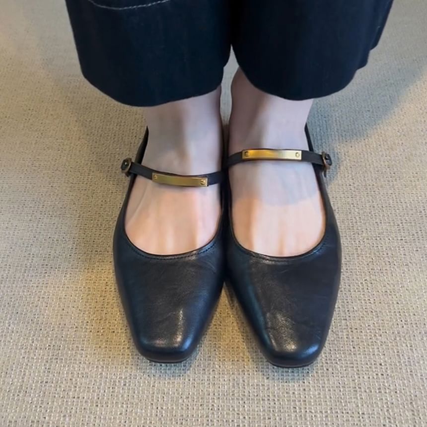 Mary Jane Flats Toe Accent Square Metal