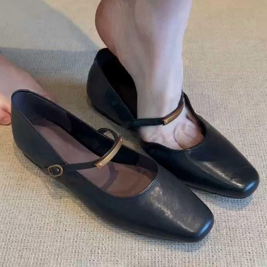 Mary Jane Flats Toe Accent Square Metal