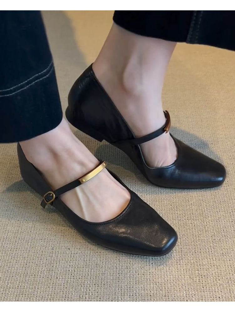 Mary Jane Flats Toe Accent Square Metal