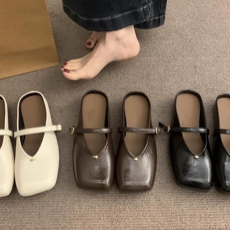 Mules Square Toe Faux Leather