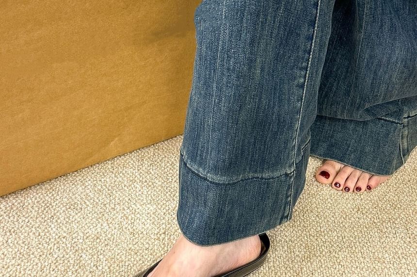 Mules Faux Toe Leather Square