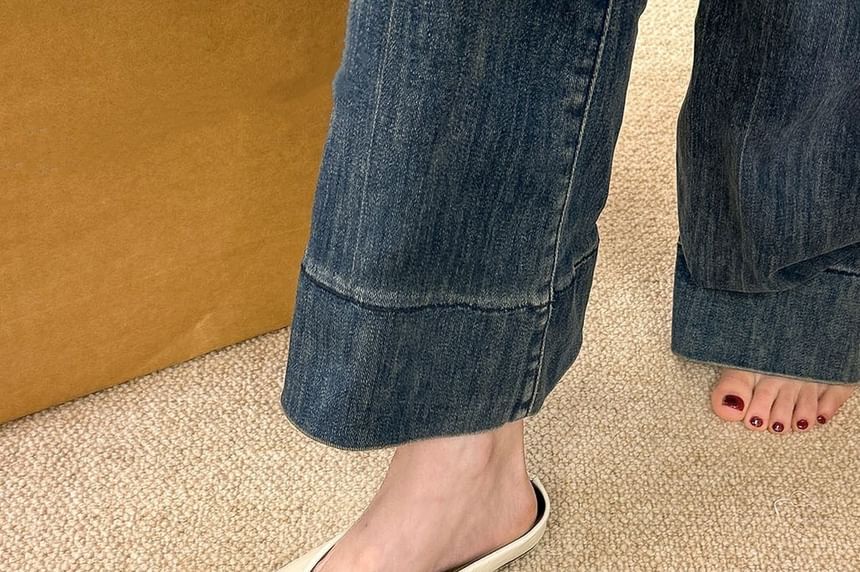 Mules Faux Toe Leather Square