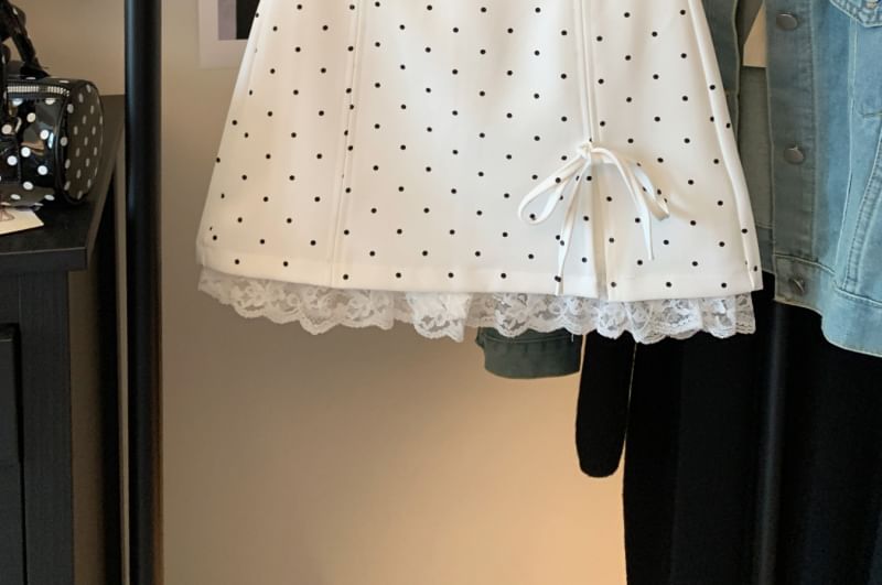 Accent High Bow Waist Mini Panel Skirt Lace A-Line