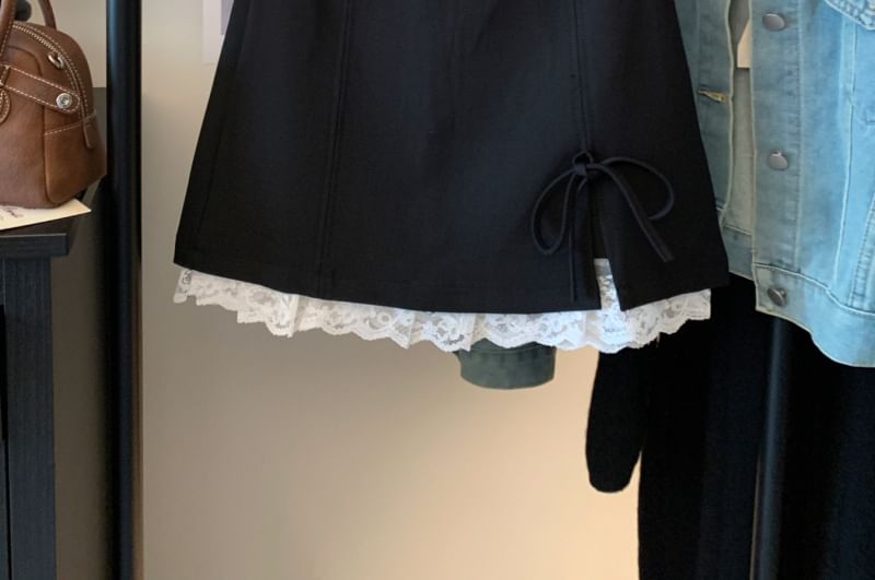 Accent High Bow Waist Mini Panel Skirt Lace A-Line
