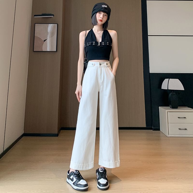 Wide High (Various Washed Leg Jeans Waist Designs) Cropped