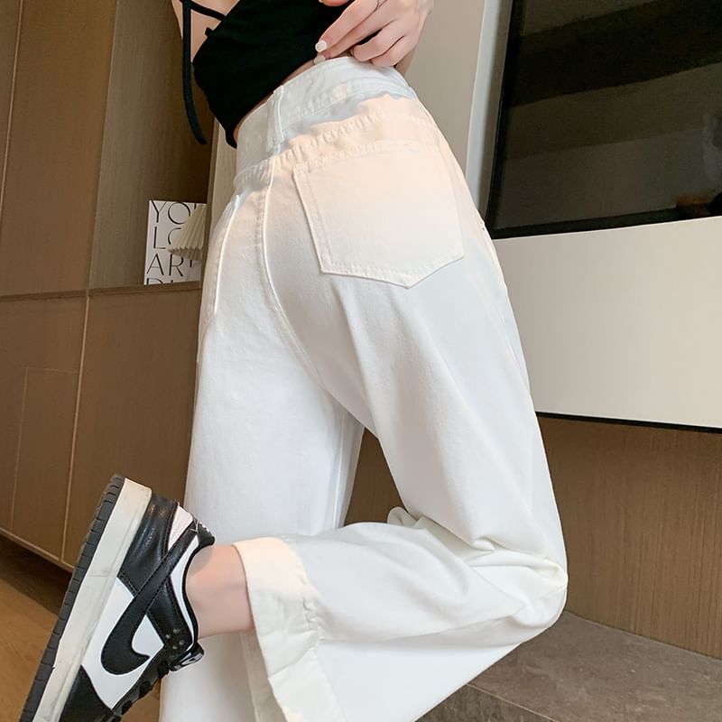 Wide High (Various Washed Leg Jeans Waist Designs) Cropped