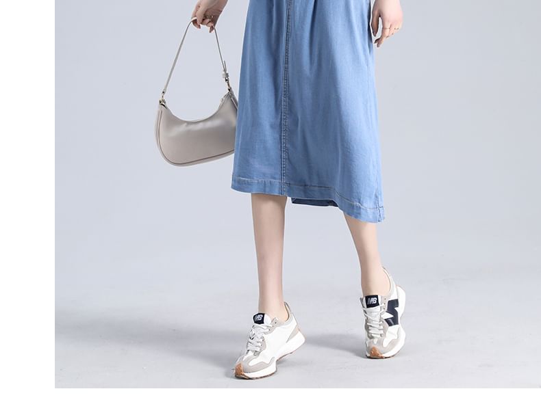Denim Skirt High Waist Midi A-Line