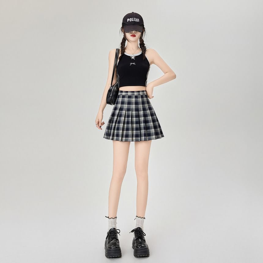 Mini Plaid High Rise A-Line Pleated Skirt