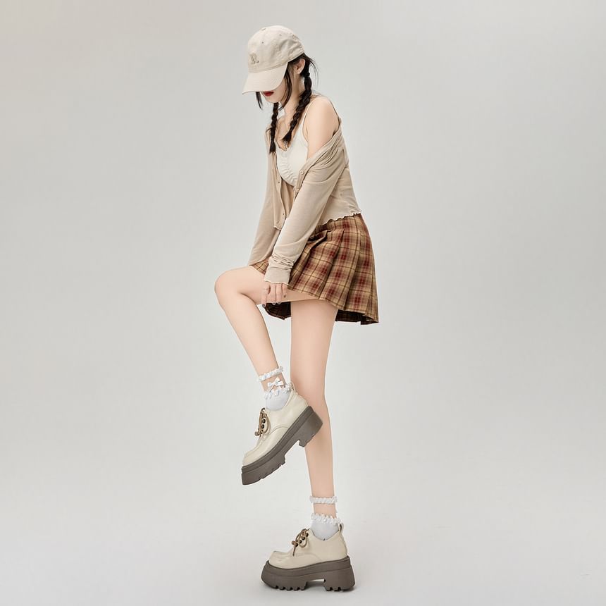 Mini Plaid High Rise A-Line Pleated Skirt