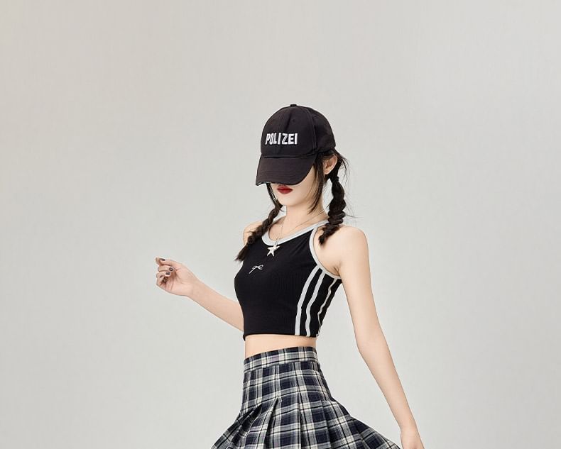 Mini Plaid High Rise A-Line Pleated Skirt