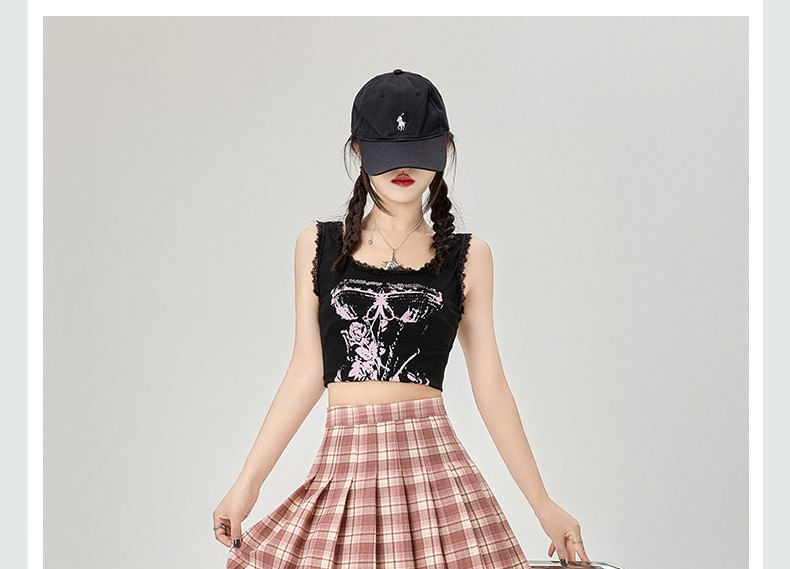 Mini Plaid High Rise A-Line Pleated Skirt