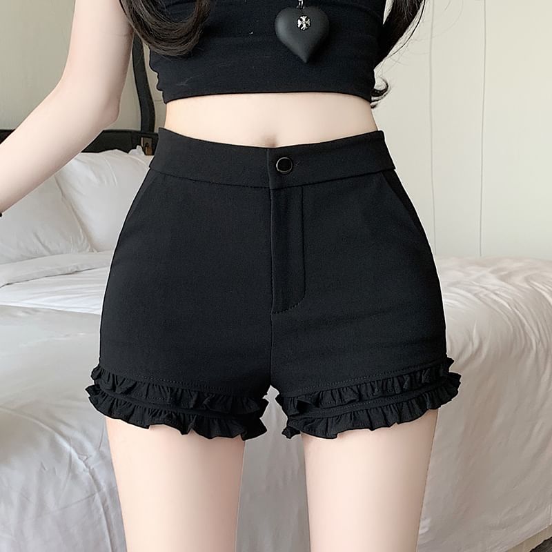 High Pants Plain Trim Hot Frill Waist