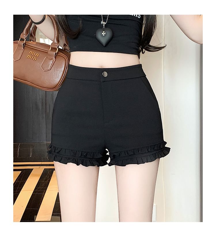 High Pants Plain Trim Hot Frill Waist