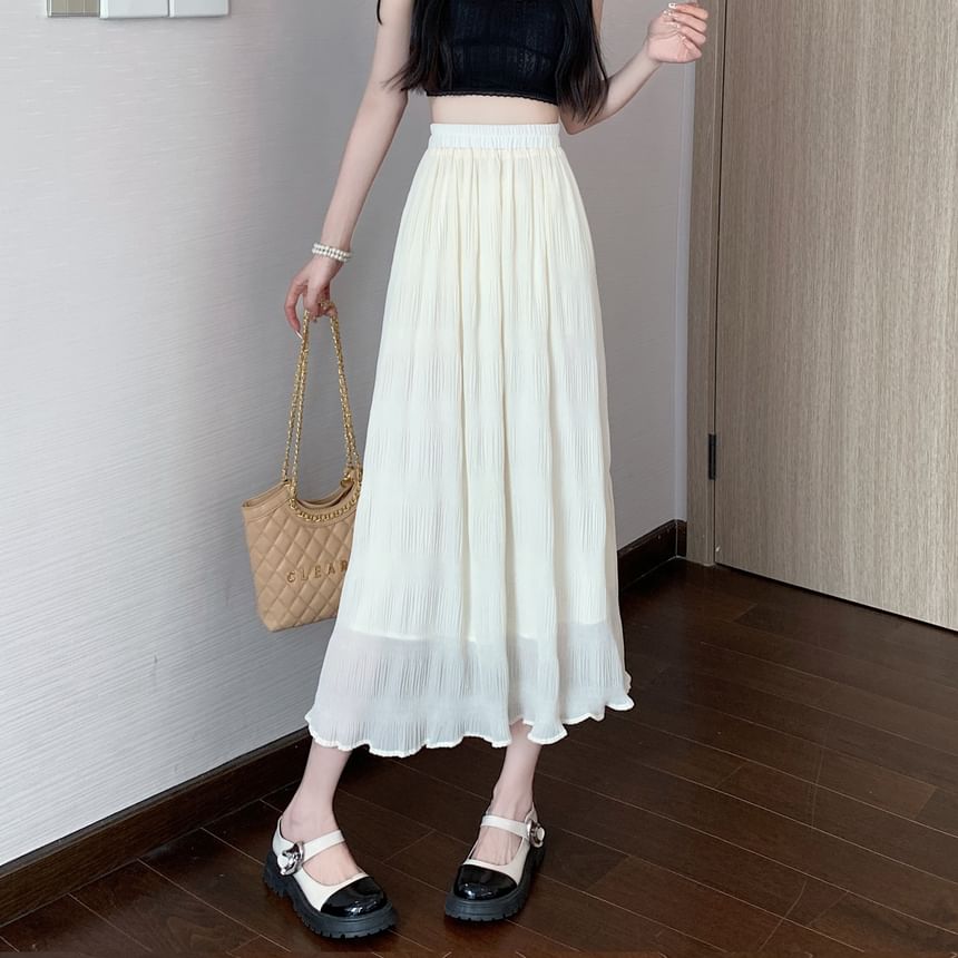 Plain Skirt A-Line Midi Waist Crinkle High