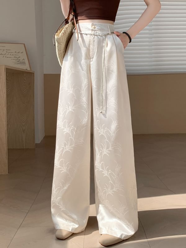 Waist Wide Satin Pants Leg Jacquard High