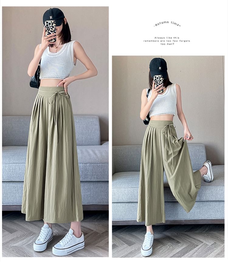 Plain Cropped Pleated Waist Culottes High