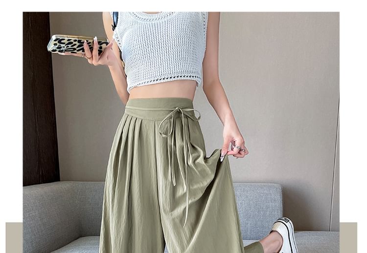 Plain Cropped Pleated Waist Culottes High