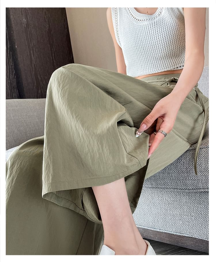 Plain Cropped Pleated Waist Culottes High