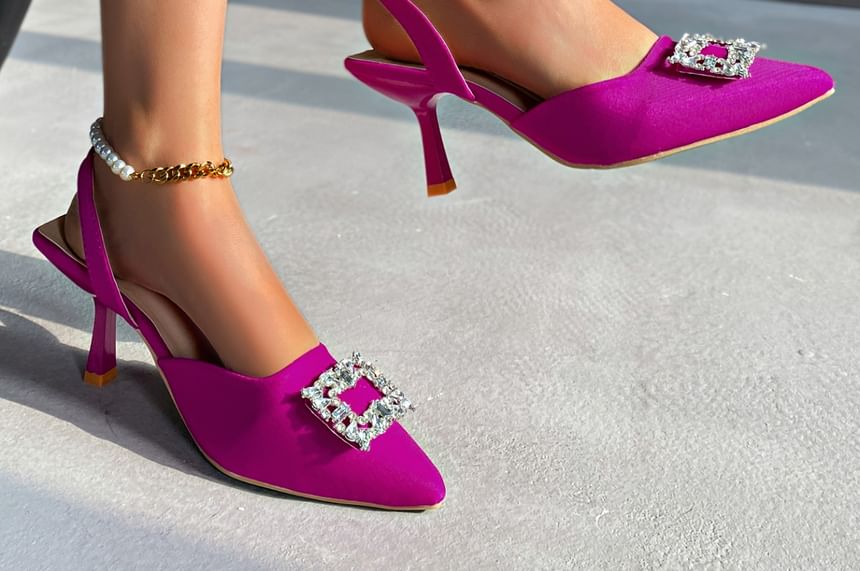 Kitten Heel Rhinestone Pointed Sandals