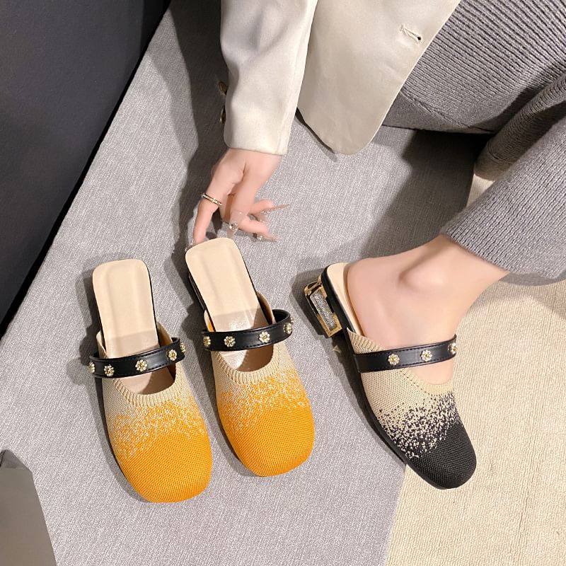 Low Heel Gradient Knit Mules