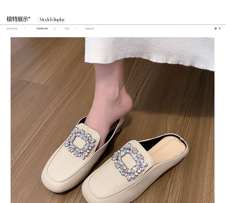 Faux Leather Rhinestone Accent Mules