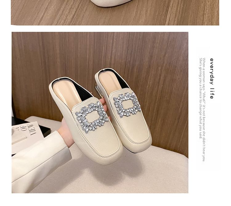 Faux Leather Rhinestone Accent Mules