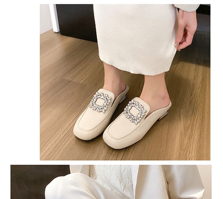 Faux Leather Rhinestone Accent Mules
