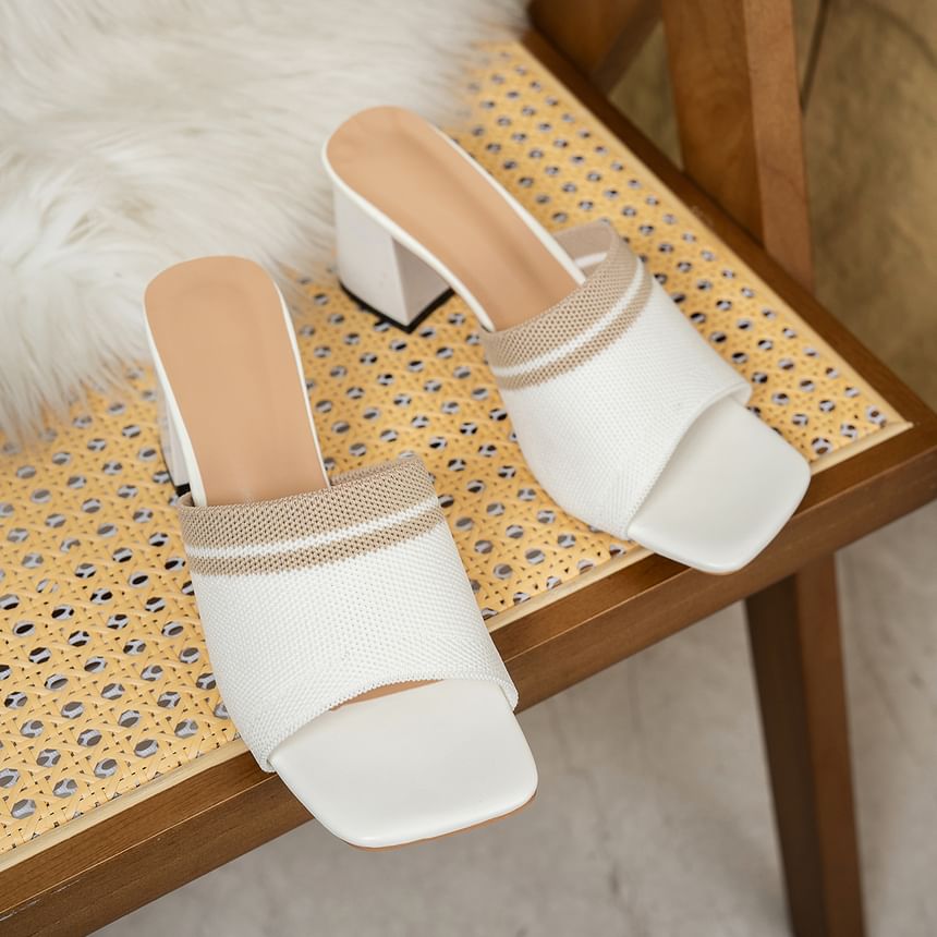 Block Heel Square Toe Slide Sandals