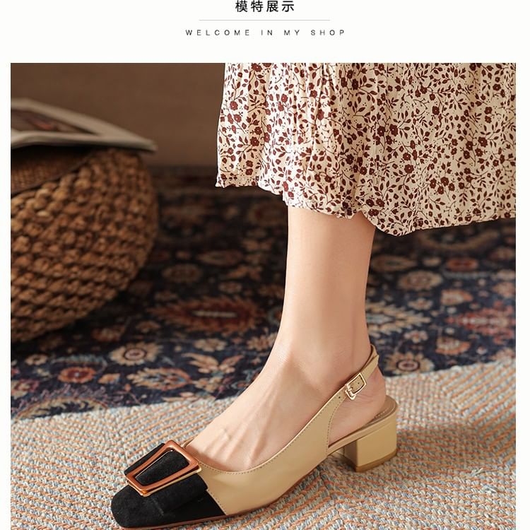 Low Heel Metal Buckle Slingback Sandals