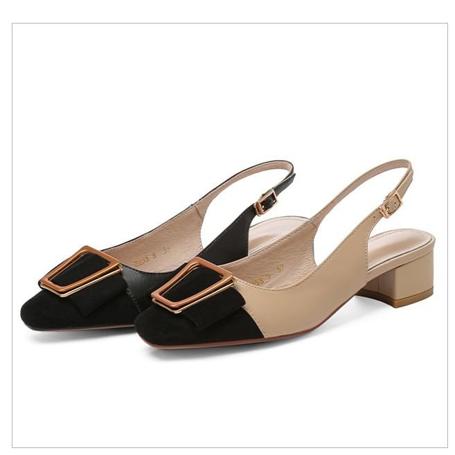 Low Heel Metal Buckle Slingback Sandals