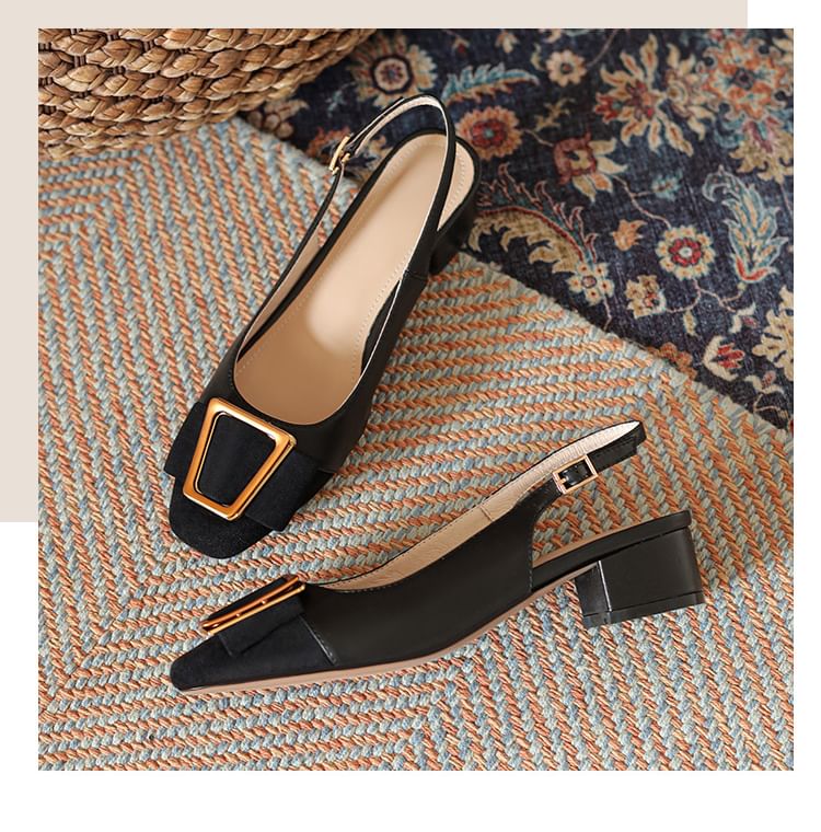 Low Heel Metal Buckle Slingback Sandals
