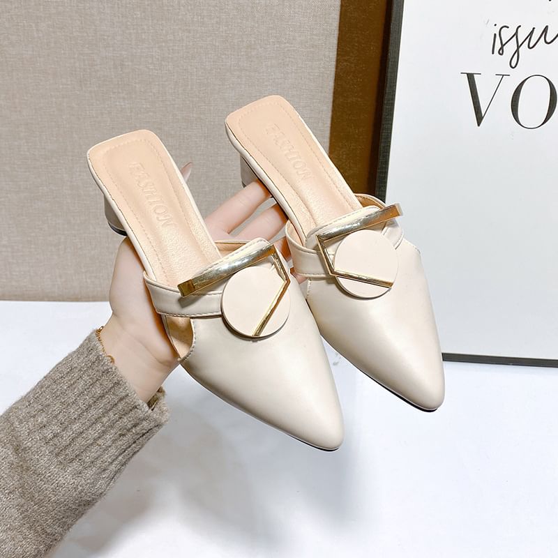 Block Heel Pointed Mules