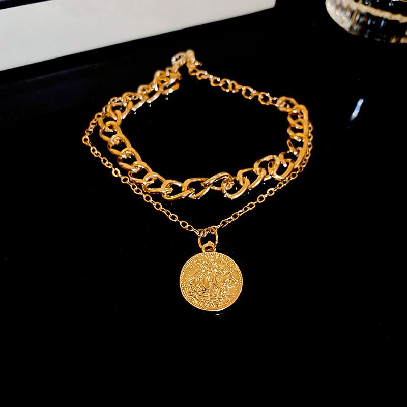 Alloy Necklace / Coin Pendant Bracelet Layered