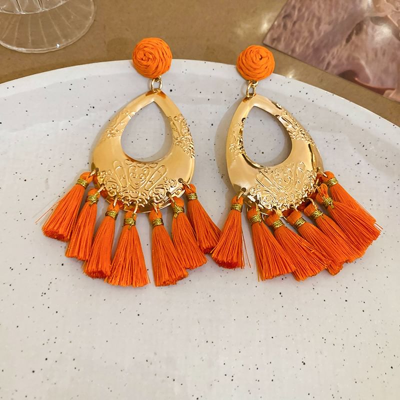 Hand Hamsa Tassel Alloy Chandelier Droplet / Earring