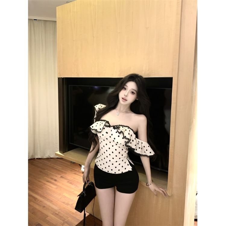 Slide Sandals Square Neck Polka Dot Ruffle Trim Top / Maxi A-Line Dress