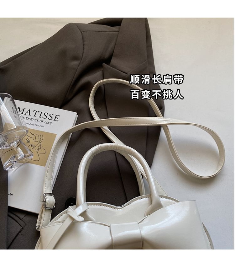 Faux Bag Leather Bow Handle Heart Top Crossbody