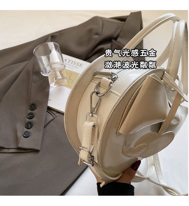 Faux Bag Leather Bow Handle Heart Top Crossbody