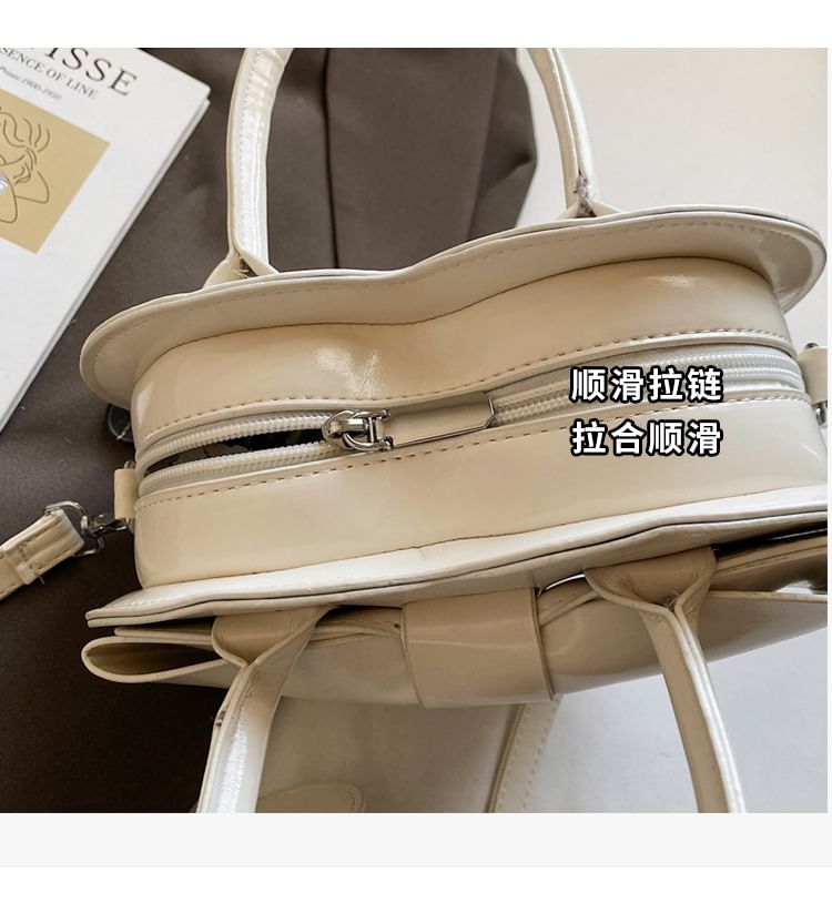 Faux Bag Leather Bow Handle Heart Top Crossbody