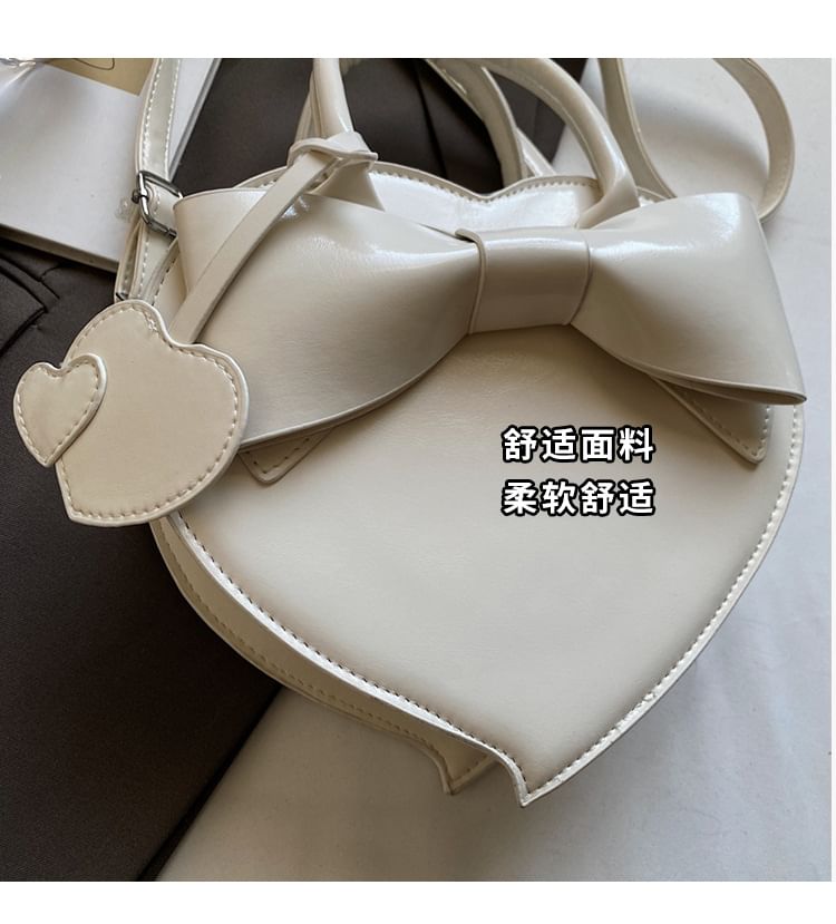 Faux Bag Leather Bow Handle Heart Top Crossbody